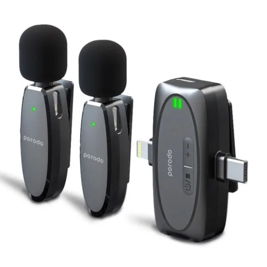 Porodo Wireless Microphone with Charging Case - Black